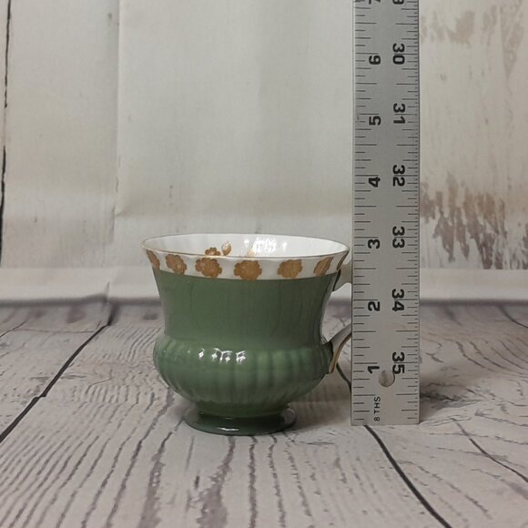 Crown Staffordshire Tea Cup And Saucer Green With Gold Roses E614 England - Picture 8 of 16